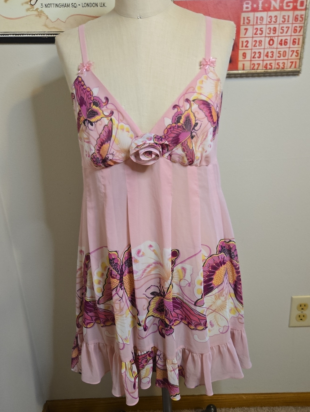 Betsey Johnson Pink Floral Butterfly Babydoll Chemise